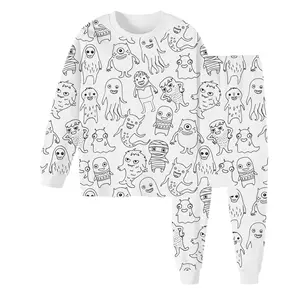 Conjuntos de pijama de algodón para colorear para niños, diseño de grafiti de dibujos animados, pijamas de colores DIY para niños