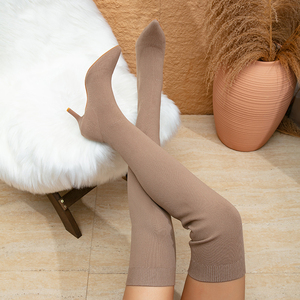 أحذية نسائية طويلة حتى الركبة نحيفة ومتعددة الاستخدامات للربيع والخريف، أحذية نسائية أنيقة ذات مقدمة مدببة وكعب رفيع محبوك - Product Image 2