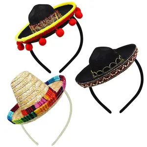 Pacote de 3 chapéus sombero chapéus mini mexicano, chapéu de festa com faixa de cabeça para crianças, meninos, meninas, adultos, festa de aniversário cinco de matrimónio