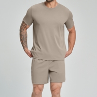 Ensemble 2 pièces de survêtement respirant et extensible pour homme avec logo personnalisé, t-shirt à manches courtes et short de sport à séchage rapide pour la gym, la course et l'entraînement