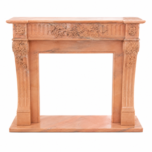 Traditional Marble <b>Fireplace</b> Mantel With Ornate Carving Cloudy Rosa Stone Indoor Wood Burning Hearth For Living Room - Product Image 2