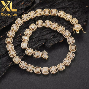 Hip Hop Tennis <b>Necklace</b> <b>Chain</b> Cubic Zirconia Baguette <b>Necklace</b> Miami Gold Plated Choker Women Diamond Clustered Tennis <b>Necklace</b> - Product Image 1