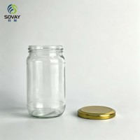 Pot en verre transparent de 300 ml, haut et droit, légèrement arrondi, avec col à vis, pour miel, confiture, sauce chili, emballage alimentaire