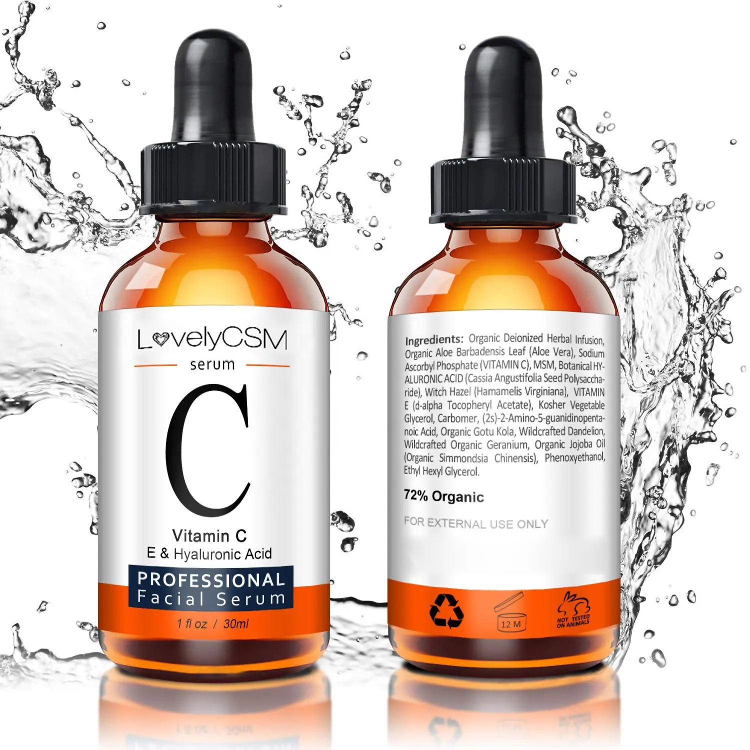 LovelyCSM peau visage vitamine c sérum marque privée collagène acide hyaluronique acide ascorbique naturel oem vitamine c sérum pour la peau