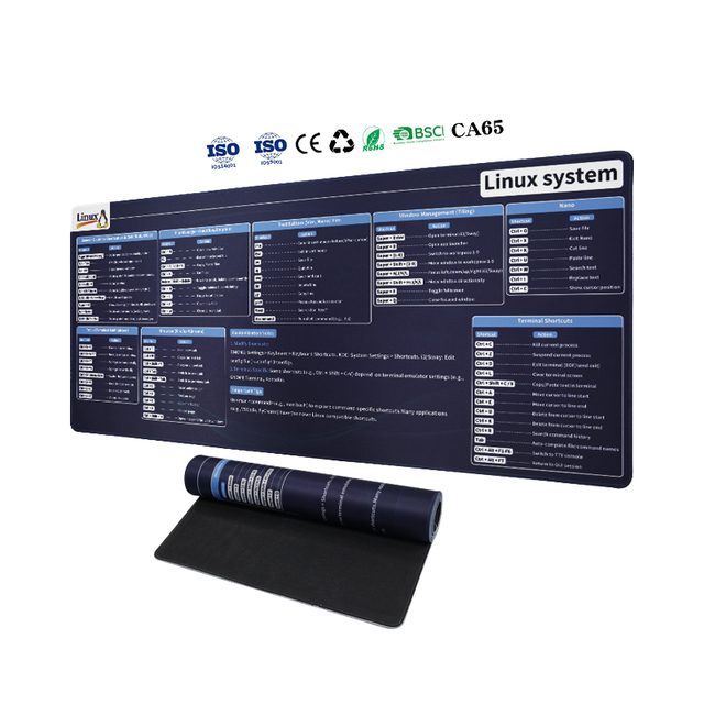 Custom Logo Shortcut Linux System Keyboard Large Printed Gaming Mouse Pad Rubber Anti-Slip Large Mouse Pad for Office