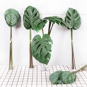 Home Wedding Flowers Simulation Plants Plastic Palm Leaves Artificial Monstera Leaf Decor