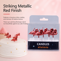 Bougies d'anniversaire flamant rose 3D métalliques rouges personnalisables en gros, 5 pièces, en plastique et cire de paraffine, pour fournitures de fête