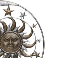 Meilleures ventes, décoration murale en métal forgé, design contemporain, soleil et lune, 28,5 pouces, décoration murale Sunface pour la décoration intérieure