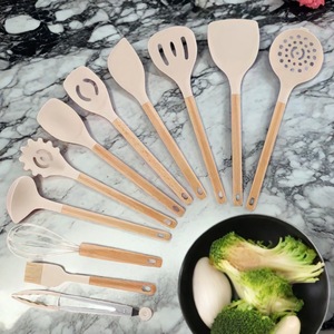Silicone Spatula And Ladle Set 11 Pieces Heat Resistant Non Stick Kitchen Cooking Tools With Beechwood Handle Nordic Style - Product Image 1