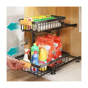 2023 New 2 Tier Kitchen Under The Sink Rack Cabinet Storage Rack Sliding Pull Out Basket Organizers And Storage Drawer