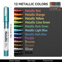 Marqueurs de peinture métalliques en gros, 12 couleurs, 2-3 mm, à base d'eau, acryliques, pour verre, bois, pierre, céramique, artisanat DIY