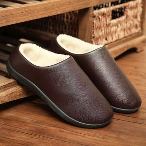 Mules classiques en <span class=keywords><strong>cuir</strong></span> chaudes pour adultes, doublure en fourrure, semelle en caoutchouc résistante à l'usure, pantoufles d'intérieur et d'extérieur pour temps froid - Product Image 3