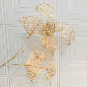 Fleurs Artificielles à 3 Branches, Intemporelles, pour Décoration Murale, Nouvel An, Halloween, Saint-Valentin, Remise de Diplômes, Feuille de <span class=keywords><strong>Ginkgo</strong></span> <span class=keywords><strong>Biloba</strong></span> Dorée - Product Image 6