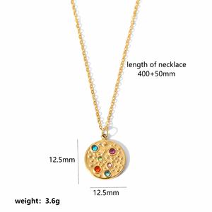 Collana all'Ingrosso con Ciondolo Sole Luna Stella in Zircone, Pendente a Cuore Croce Rotondo, Collana in Acciaio Inox Placcato Oro 18K con Occhio - Product Image 6