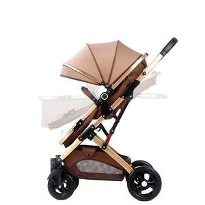 Custom Luxury Four-wheel <b>Cart</b> Baby Stroller Set with Car Seat <b>Foldable</b> 3-in-1 Travel Stroller Stainless Steel Frame Linen Fabric - Product Image 4