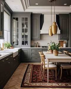 Armoires de cuisine sur mesure avec stérilisateurs de vaisselle intégrés, comptoirs en pierre artificielle, carcasse en panneau mélaminé - Fabriqué sur mesure - Product Image 4