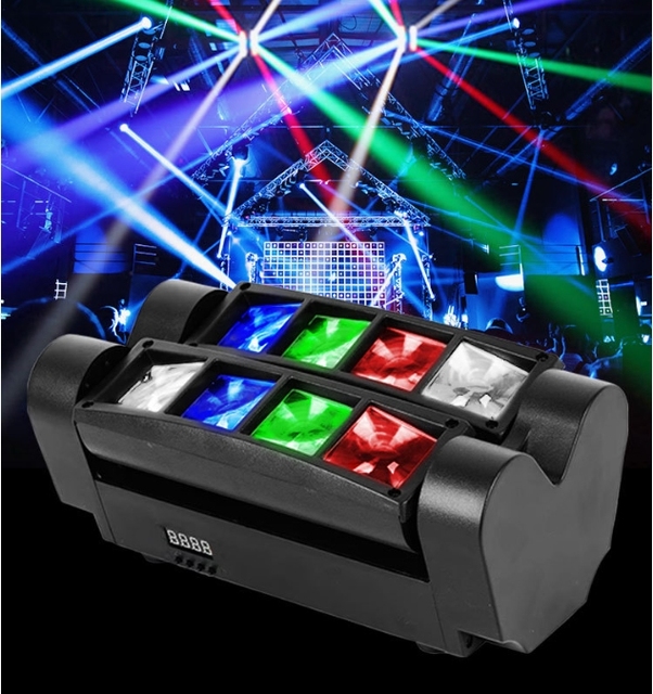 Mini LED Spider Light 8x3W RGBW Moving Head Light Sound Activated DMX-512 Control Strobe Beam Lighting for Ktv Disco Parites DJ