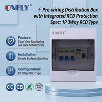 Interrupteur Principal Électrique CNFLY avec Protection Contre les Fuites à la Terre, Distributeur 10A 20A 32A Pré-câblé 1P 3 Voies, Boîtier de Distribution en Plastique