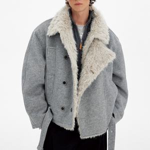 Abrigo de algodón de doble botonadura de alta calidad con cuello de piel para hombre, abrigo cálido informal de mezcla de lana para invierno, venta al por mayor - Product Image 2