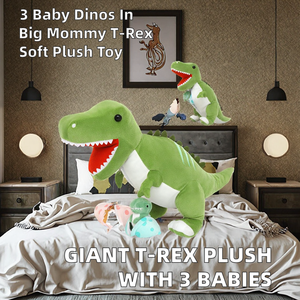 Tezituor Peluche <span class=keywords><strong>Gigante</strong></span> <span class=keywords><strong>de</strong></span> Tiranosaurio Rex <span class=keywords><strong>de</strong></span> 23.6'' (60cm) con Cierre en el Abdomen, 3 Lindas Bolsas <span class=keywords><strong>de</strong></span> Huevos <span class=keywords><strong>de</strong></span> <span class=keywords><strong>Dinosaurio</strong></span> para Bebés <span class=keywords><strong>de</strong></span> 0 a 24 Meses, Unisex - Product Image 2