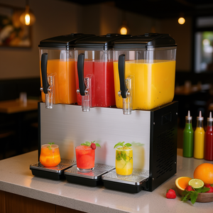 Distributeur de boissons commercial 12L x 3 réservoirs, machine à jus froid et boissons glacées en acier inoxydable, autoportant et réfrigéré - Product Image 2