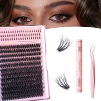 Kit de cils en grappes, kit d'extension de cils avec colle et scellant pour cils, applicateur de cils, brosse à cils, kit d'extension de cils pour débutants