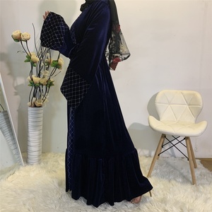 1857# Autumn Winter Modest Abaya Loose Sleeves Front Open <b>Cardigan</b> Sequins Mesh Velvet Warm Coat Abayas for Muslim Women - Product Image 5