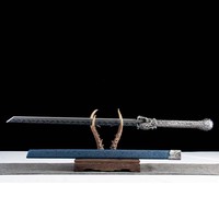 Épée à lame pleine 1065CS bleu foncé texturée, faite à la main, avec fourreau, accessoires sculptés en alliage d'argent antique, Dragon Guard Full Tang Dao