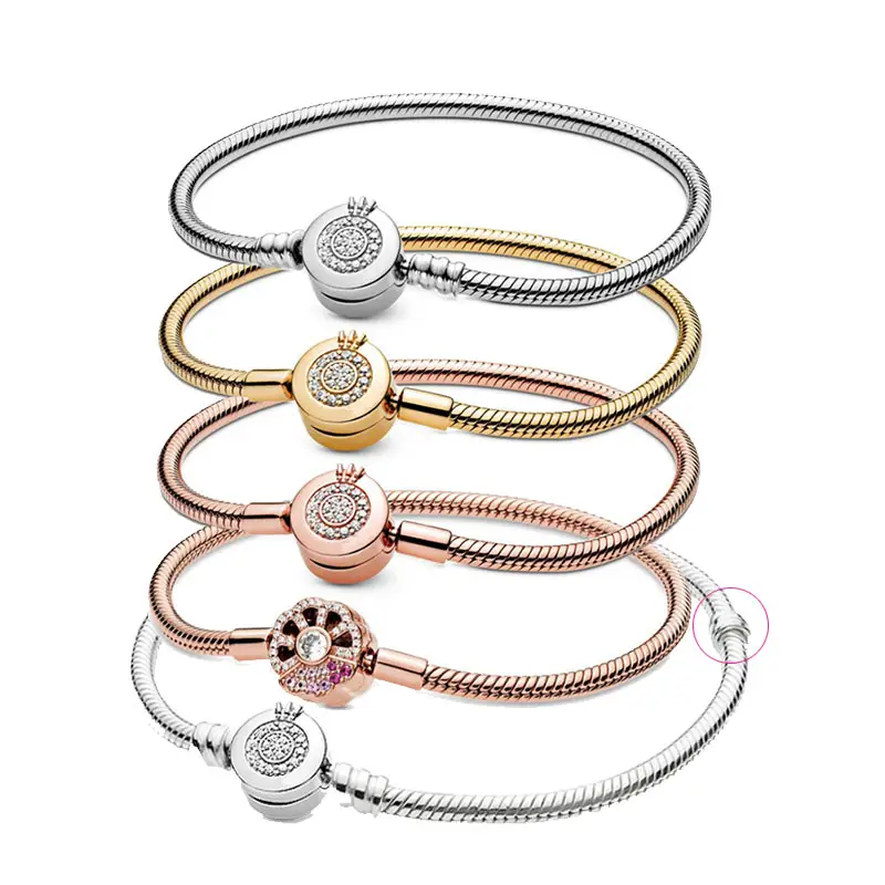 LR Full Diamond Buckle Popular-Style Silver Rose Gold Snake Bracelets For Women Charm Beads For Jewelry Making 2022 Trend