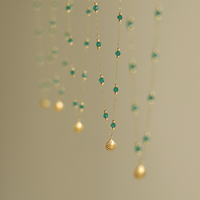 Moge — collier en acier inoxydable plaqué or 18K pour femme, fait à la main, perle de verre verte émeraude, petite coque de mer, livraison directe