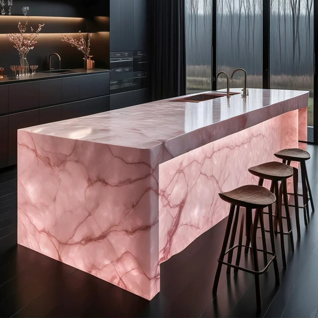 Luxury Modern Light Transmission Pink Onyx Marble Slab Stone for Backlit Wall Panel Kitchen Countertops Wash Basin