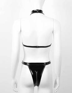 Modisches Sexy Lackleder-Kleid für Damen mit Rückenausschnitt und Transparentem Netzstoff, Dreiteiliges Nachtclub-Kleid, Nonstop Sexy Dessous - Product Image 6