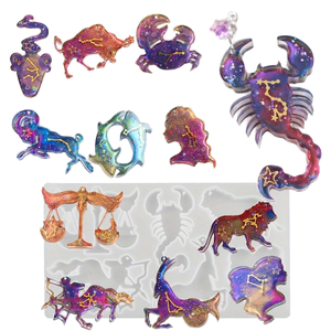 แม่พิมพ์ซิลิโคนสำหรับหล่อเรซิ่น 2 ชุด สำหรับ 12 ราศี ใช้สำหรับทำเค้ก ของตกแต่งบ้าน ต่างหู จี้ และเครื่องประดับ - Product Image 1