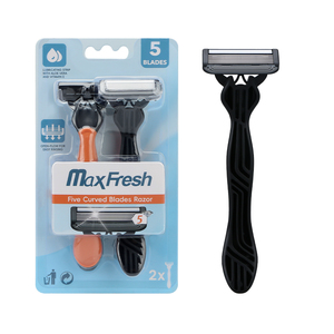 MaxFresh Rasoir à 5 lames Tête pivotante en acier inoxydable à dos ouvert avec bande lubrifiante Facile à rincer Lot de 2 pièces - Product Image 1