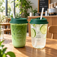 Gobelets en plastique transparents personnalisés de 16 oz en forme de U avec couvercles et pailles à logo pour café glacé et thé à emporter jetables