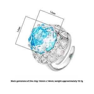 แหวนแฟชั่นรักษ์โลก ทำจากทองแดงประดับเพทายสีน้ำเงินทรงโรสคัท ขนาด 14 มม. ดีไซน์ล่าสุดสำหรับผู้หญิง ปรับขนาดได้ - Product Image 2