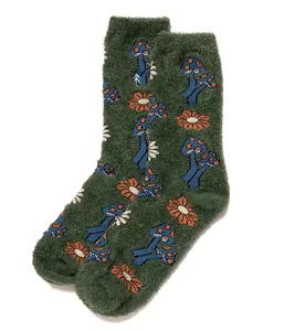 Meilleures chaussettes en peluche à imprimé champignon vert de noël, pantoufles d'hiver confortables et chaudes - Product Image 1