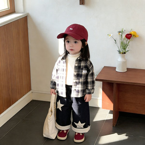 Set Tre Pezzi in Stile Coreano per Ragazze: Camicia a Quadri in Cotone, Jeans e Top Alla Moda per Primavera e Autunno - Product Image 2