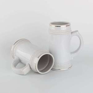 Chope à bière allemande en céramique blanche, garniture dorée, impression par Sublimation, bricolage, B013-1, 22oz - Product Image 3