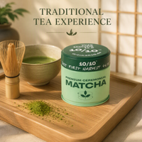 Boîte à thé matcha en fer blanc 0,23 mm, double étanchéité, 30g-100g, impression personnalisée, vert menthe, vente en gros