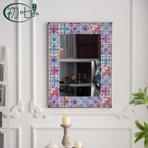 Moroccan Relief Painted <b>Wall</b> <b>Mirror</b> <b>Rectangular</b> Framed Decorative For Home French Retro Style - Product Image 5