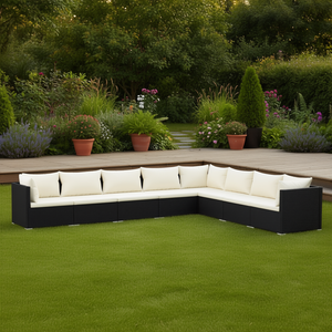 Set Lounge da Giardino in Rattan Nero Crema con Oltre 10 Posti a Sedere, Arredamento Esterno Contemporaneo - Product Image 3