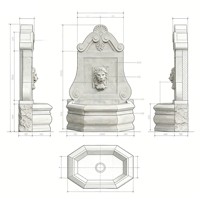 Fontaine murale en pierre beige sculptée à la main avec tête de lion, décoration de jardin extérieure, fontaine d'eau en marbre, élément aquatique