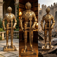 Statue de Chevalier Médiéval Doré Antique Personnalisée avec Épée, Figurine en Résine, Sculpture de Guerrier Européen en Armure pour Décoration Maison et Bureau