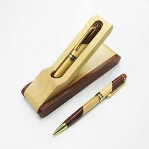 Vip Luxe Hout Pennen Set Aangepaste Lasergravure Logo Multi Kleur Hout Balpen Met Pen Box Stand