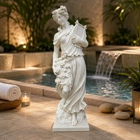 Statue de Jeune Fille en Marbre de Carrare Naturel Sculptée à la Main avec Lyre - Sculpture de Musée Néo-Classique