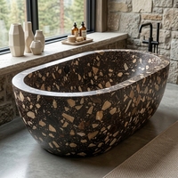 Baignoire en terrazzo artificiel de haute qualité, couleur marron, fabriquée directement par YDSTONE, pour hôtel, villa, salle de bain, meuble-lavabo