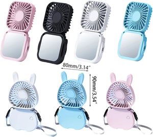 Hanging Neck Mini Fan LOGO Customization Cooling Small Fan <b>Foldable</b> Portable USB Rechargeable Handheld Fan with Makeup <b>Mirror</b> - Product Image 4
