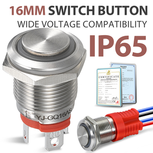 Botón Pulsador Antivandálico de 16 mm con LED, Interruptor de Encendido de Acero Inoxidable, Momentáneo, Impermeable, 12 V CC, IP65, Interruptor Automático - Product Image 1