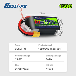 Boslipo P7 1050mAh 150C LiPo Batterij Privé Mould 4S <span class=keywords><strong>6S</strong></span> 8S Hoge Ontladingscapaciteit FPV Drone voor RC Racing Quadcopter Freestyle - Product Image 4